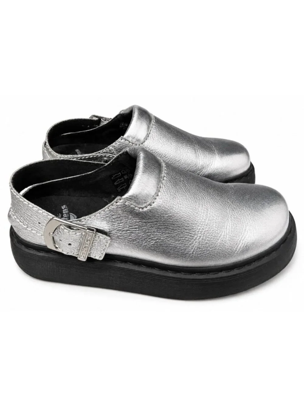 Dr. Martens Laketen Silver Metallic Leather Slingback Mules Mens 10 / Womens 11